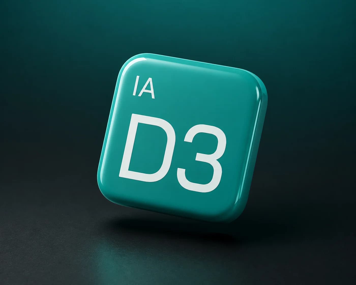 Ícone tridimensional da IAD3 em teal brilhante